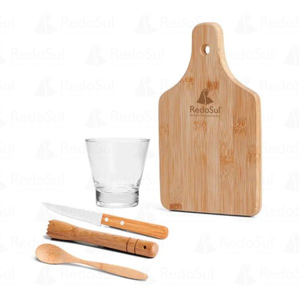 Kit Para Caipirinha Personalizado em Bambu 350 ml com 5 Peças